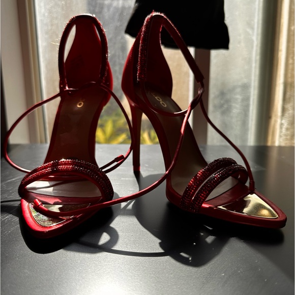 ALDO red open toe ankle strap heels - Picture 4 of 5
